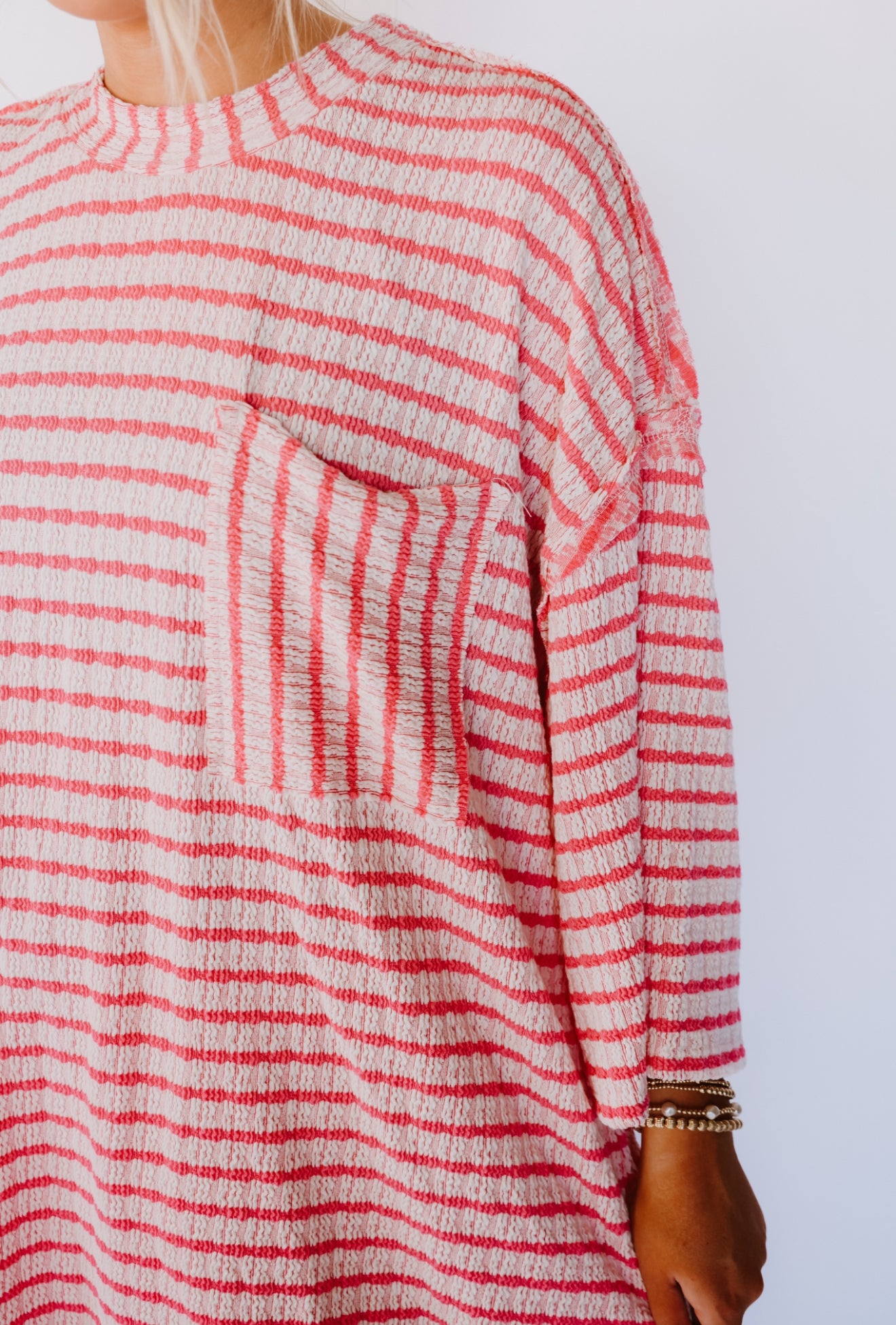 Urban Striped Mockneck Top - Pink