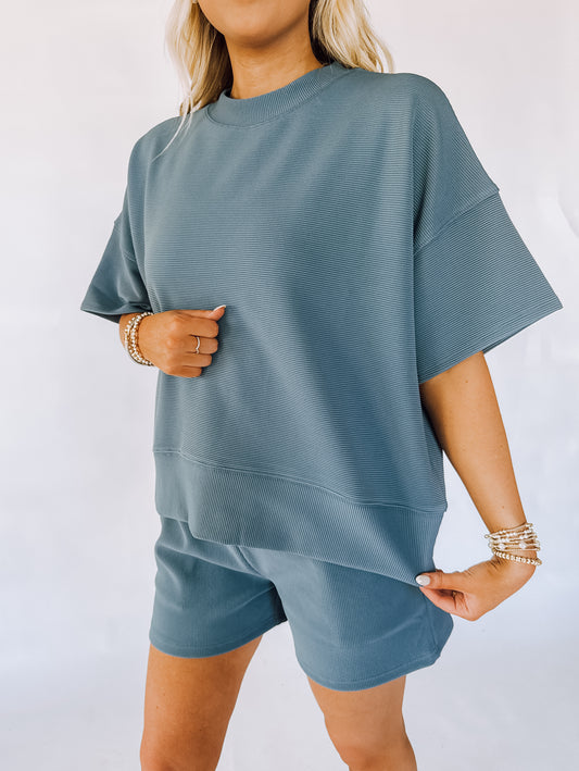 Everyday Ribbed Short Set - Blue