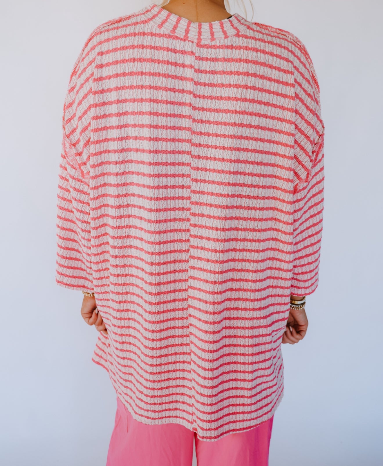Urban Striped Mockneck Top - Pink