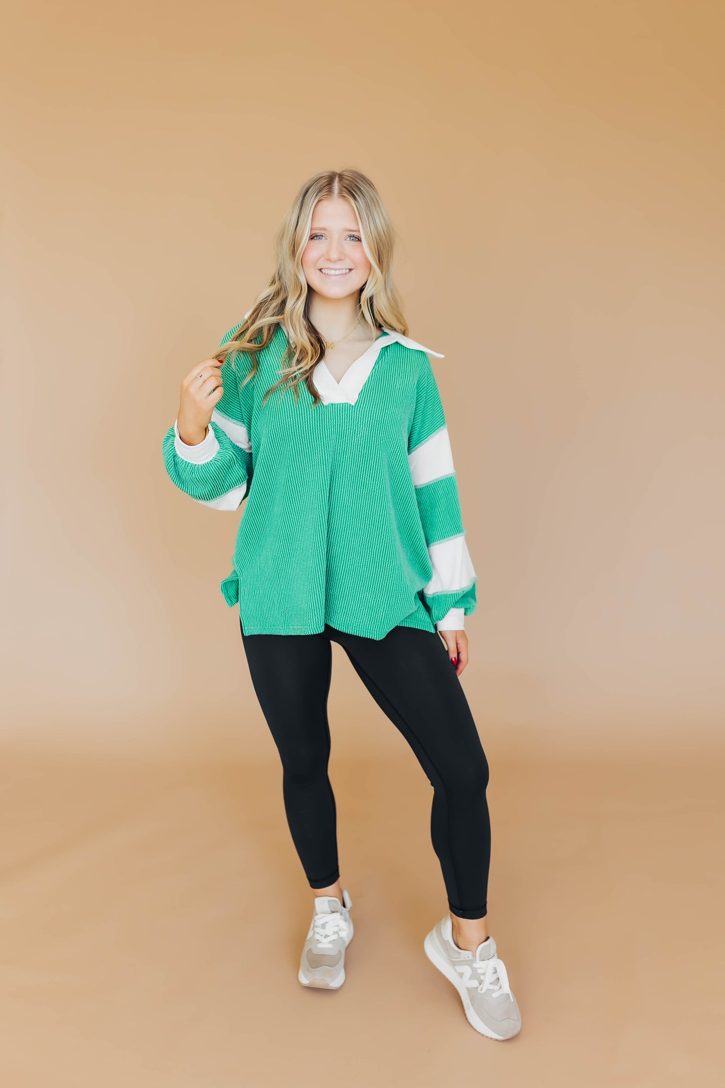 Jade Ribbed Color Block Top