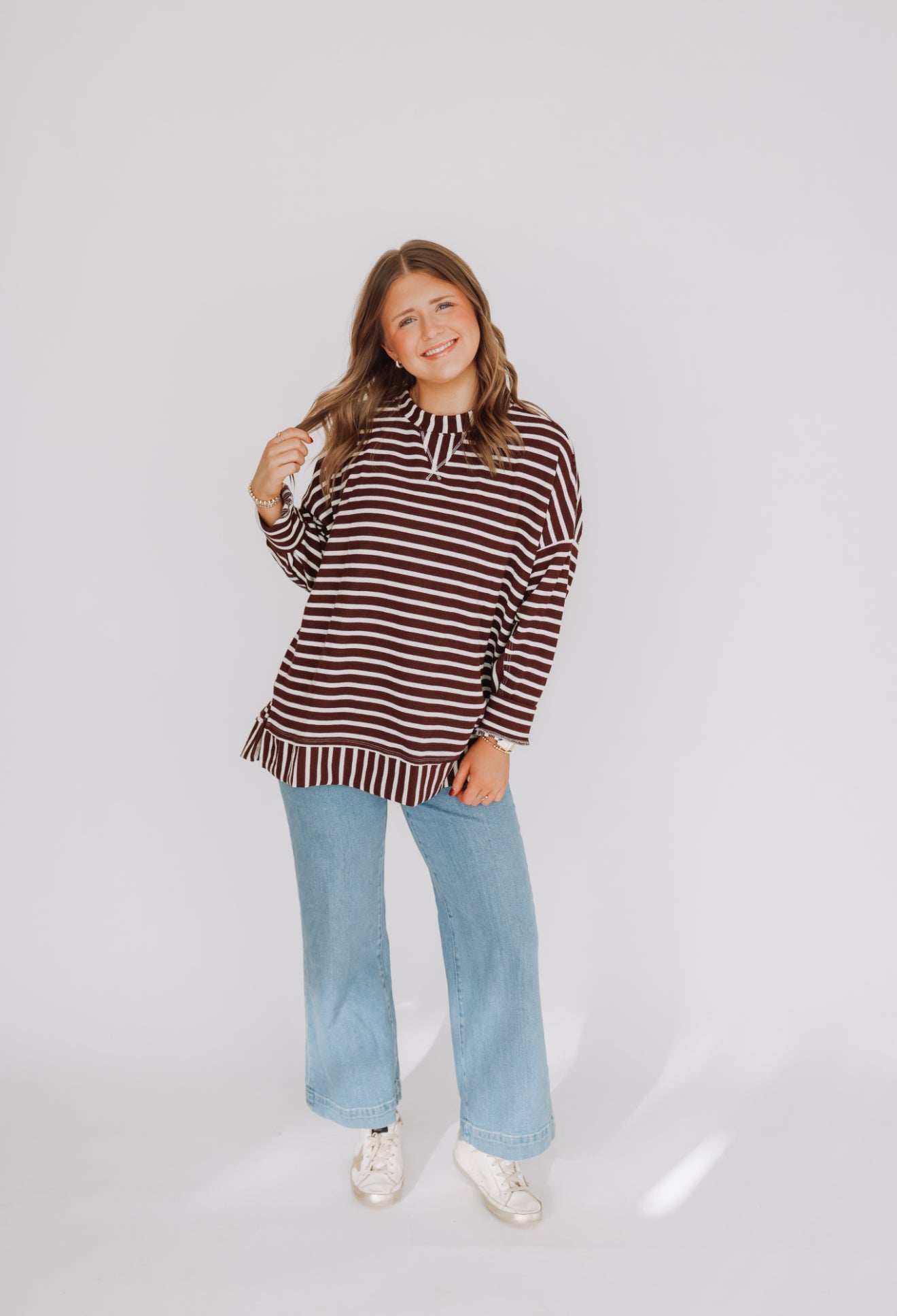 Burgundy Cream Striped Tunic Top