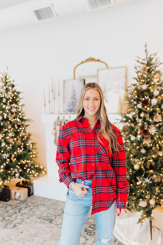 Red Ribbon Flannel Top