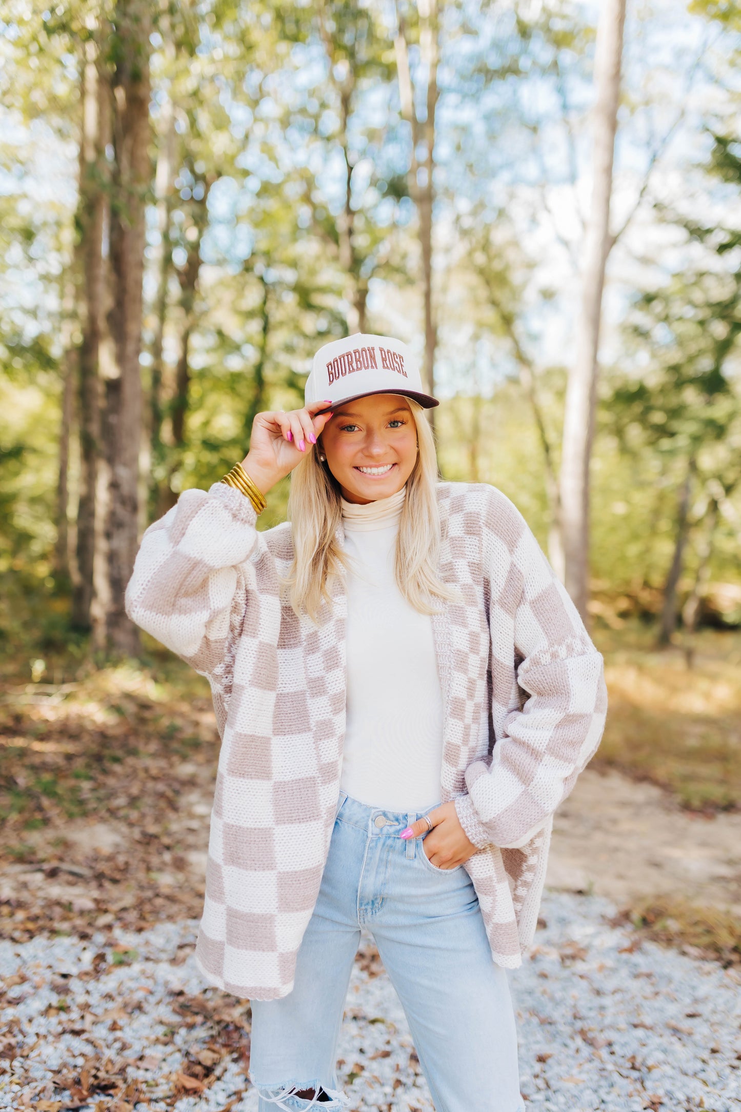 Khaki Checkered Knit Cardigan