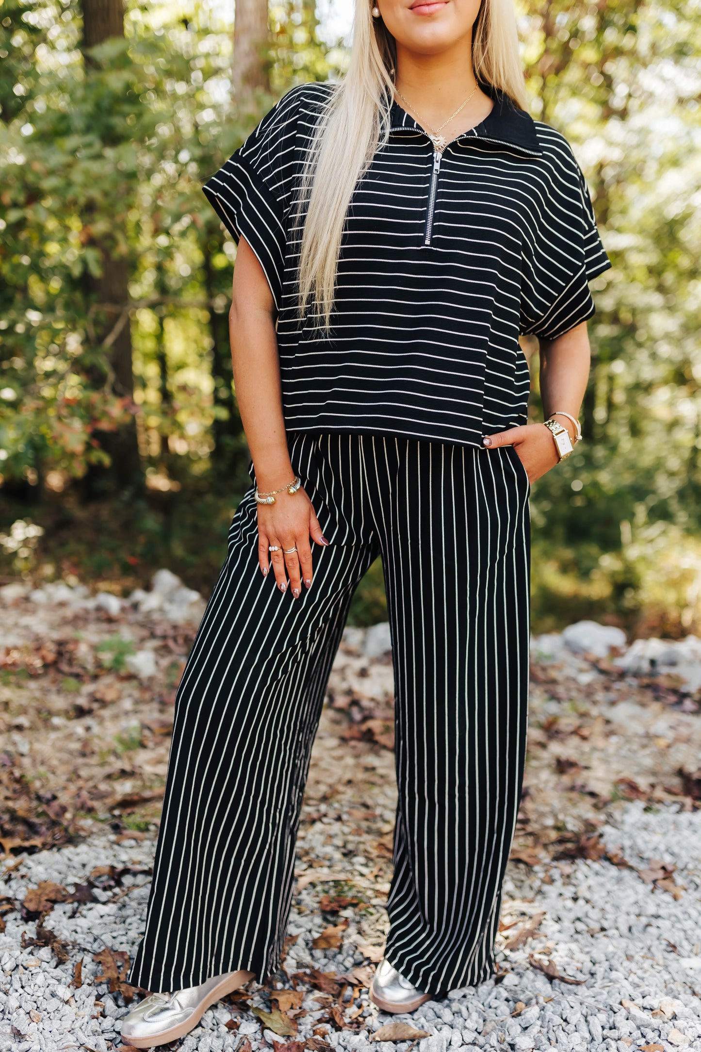 Trendy Striped Matching Set