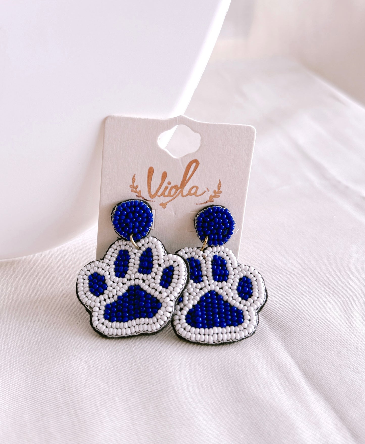 Blue Pawprint Beaded Earrings