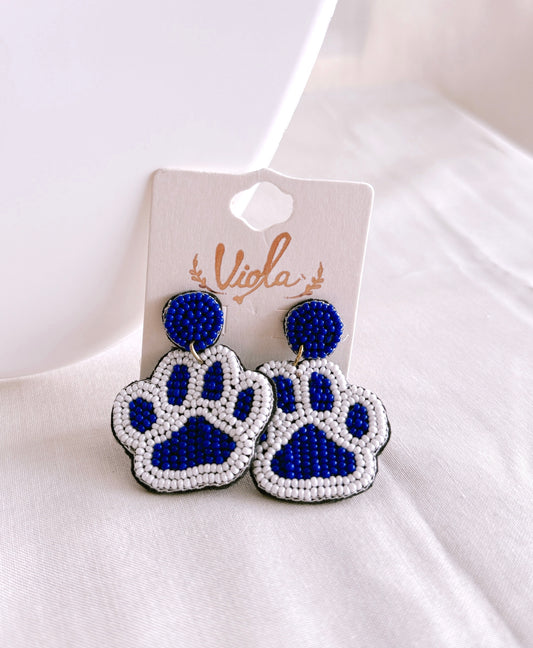 Blue Pawprint Beaded Earrings