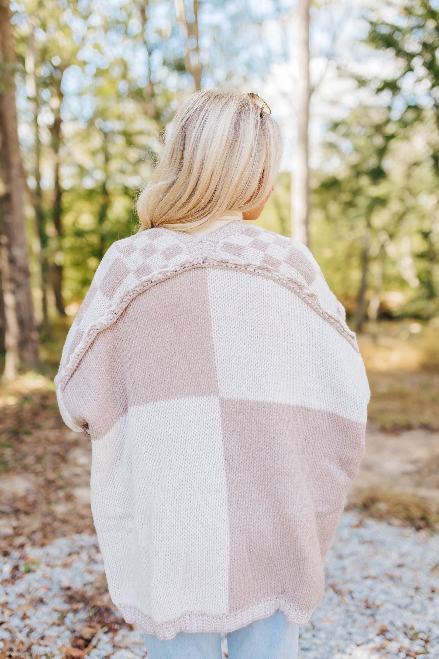 Khaki Checkered Knit Cardigan