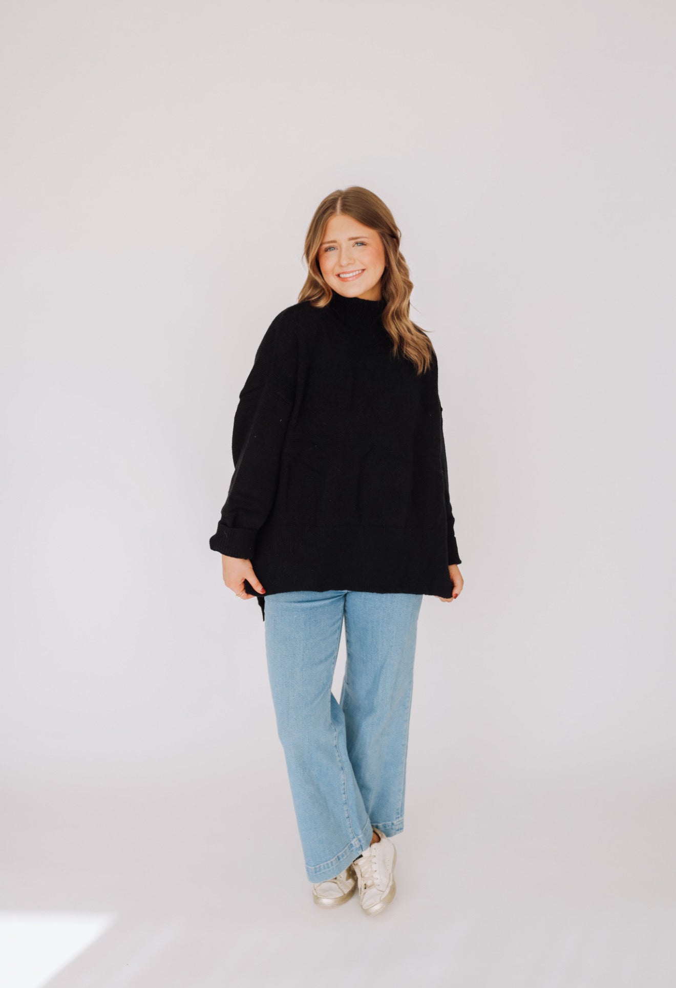 Black Mock Neck Sweater Top