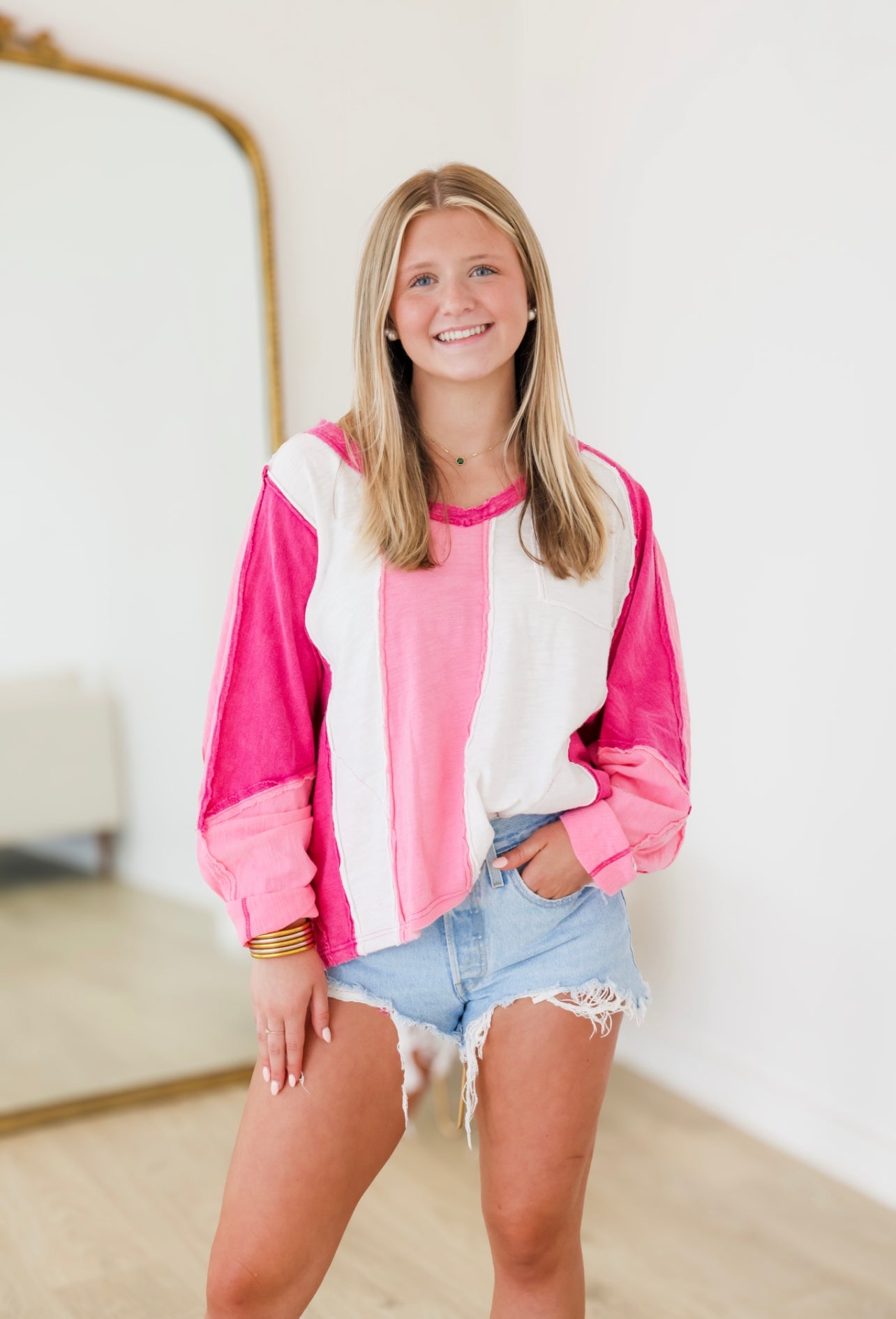 Ivey Pink Color Block Top