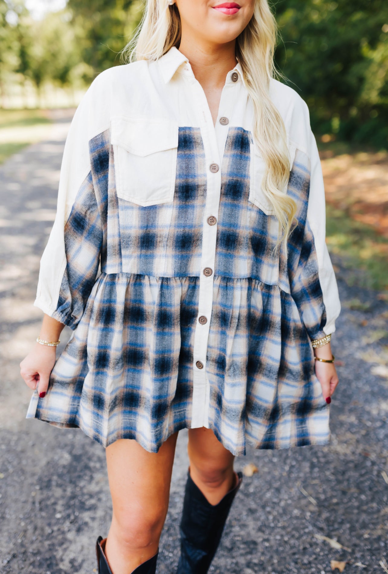 Autumn Days Plaid Dress- Blue