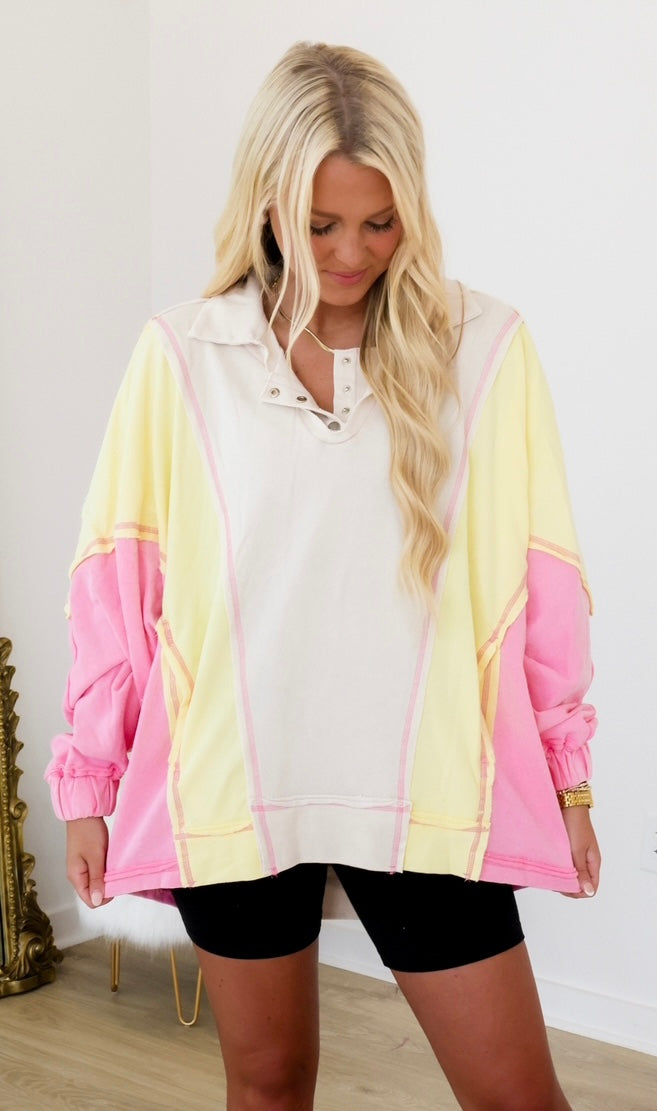 Hallie Multicolor Pullover - Pink