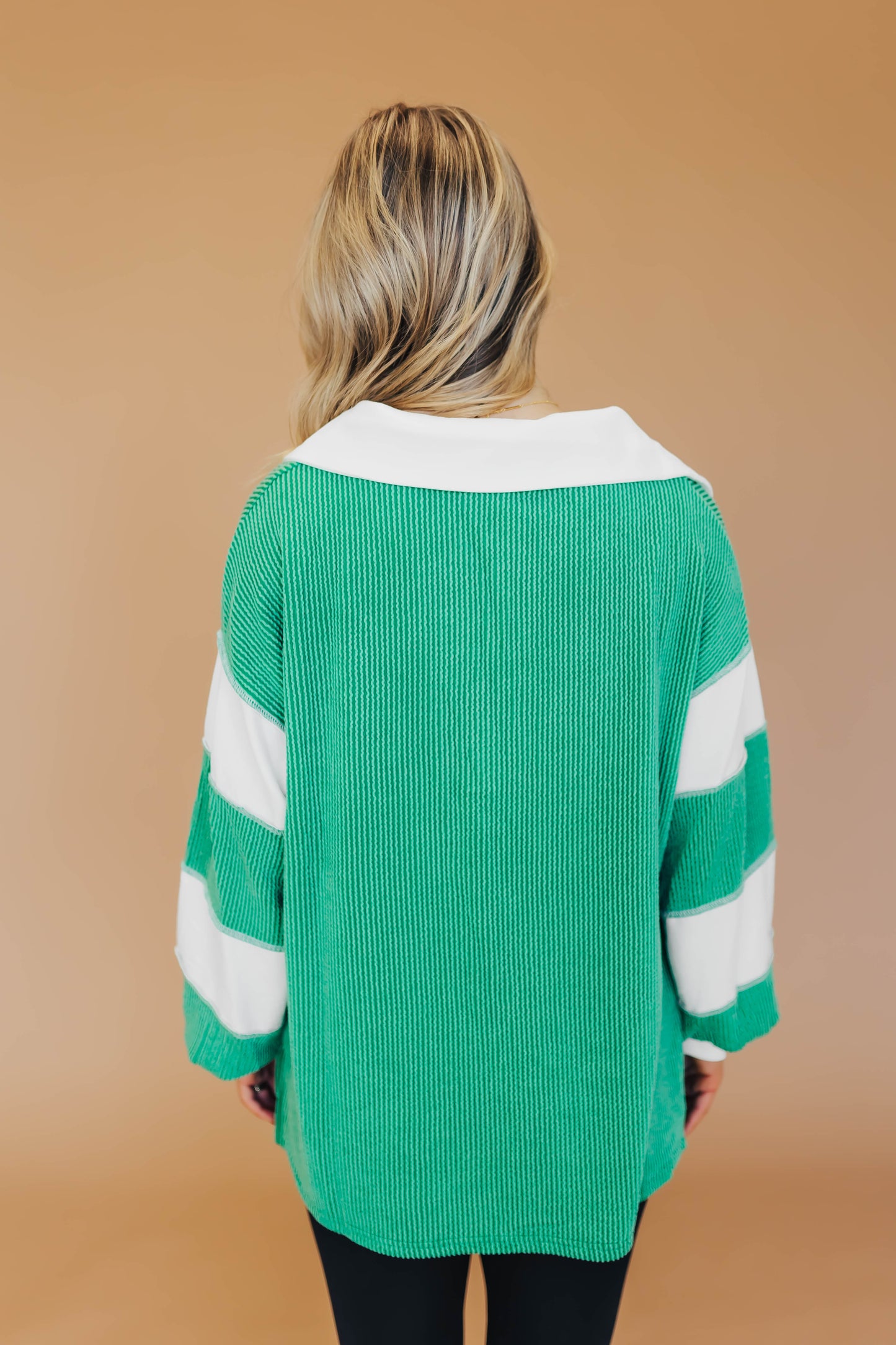 Jade Ribbed Color Block Top