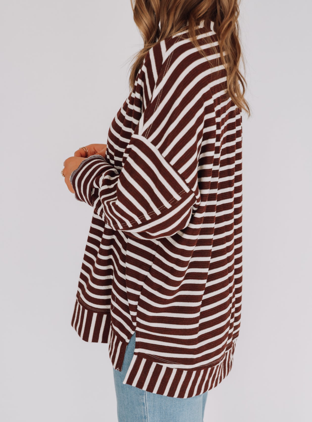 Burgundy Cream Striped Tunic Top