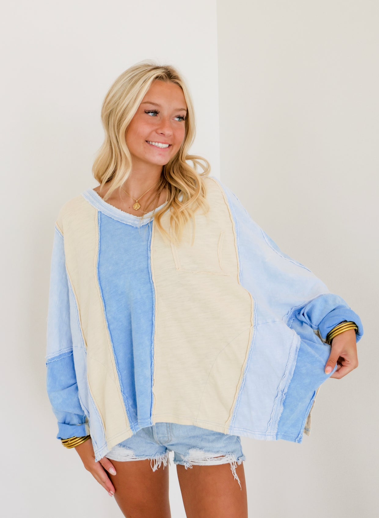 Ivey Blue Color Block Top