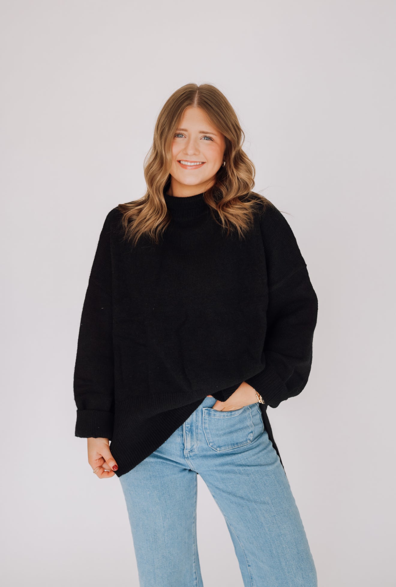 Black Mock Neck Sweater Top