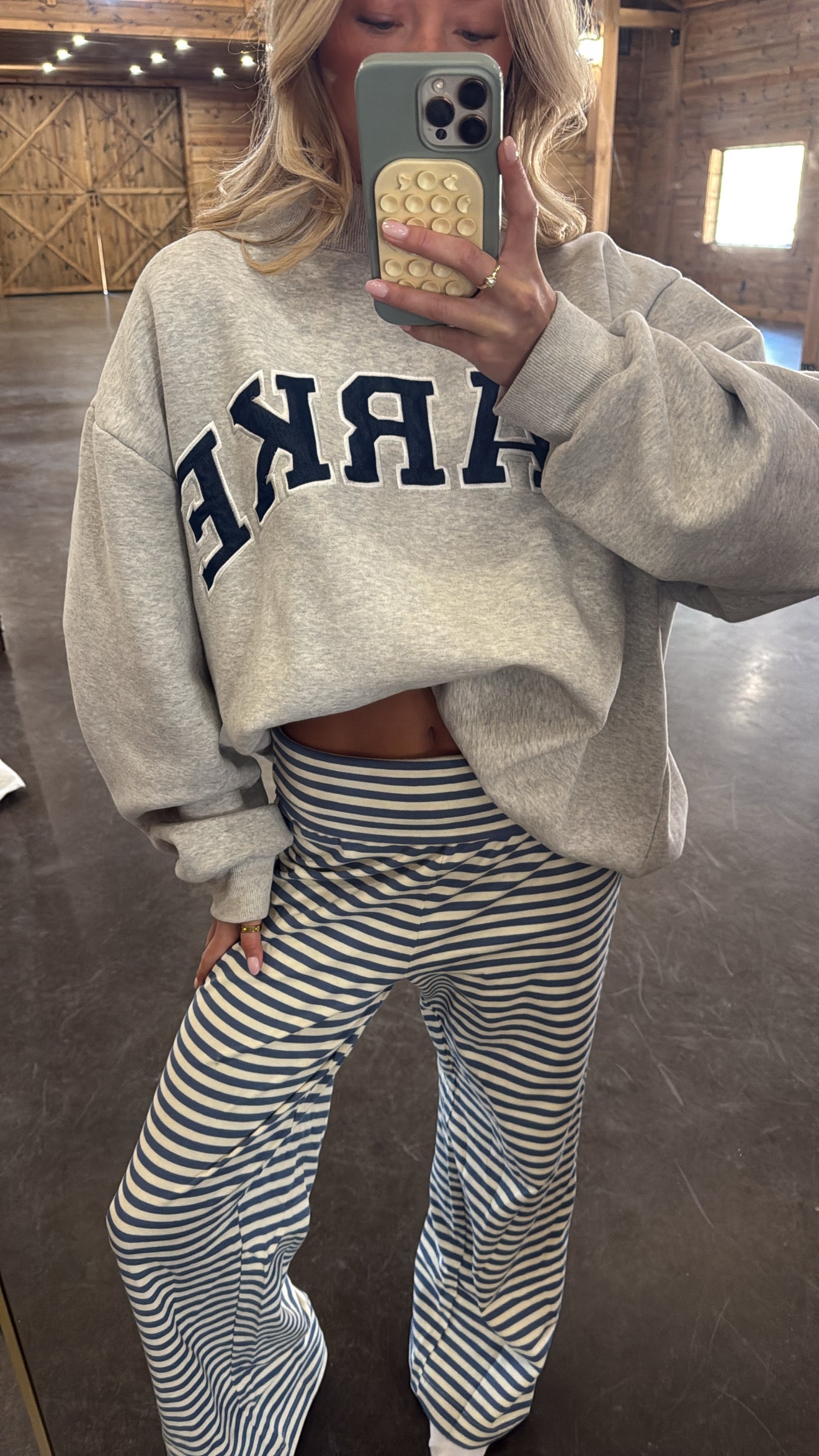 Blue Striped Fold Over Wide Leg Pants