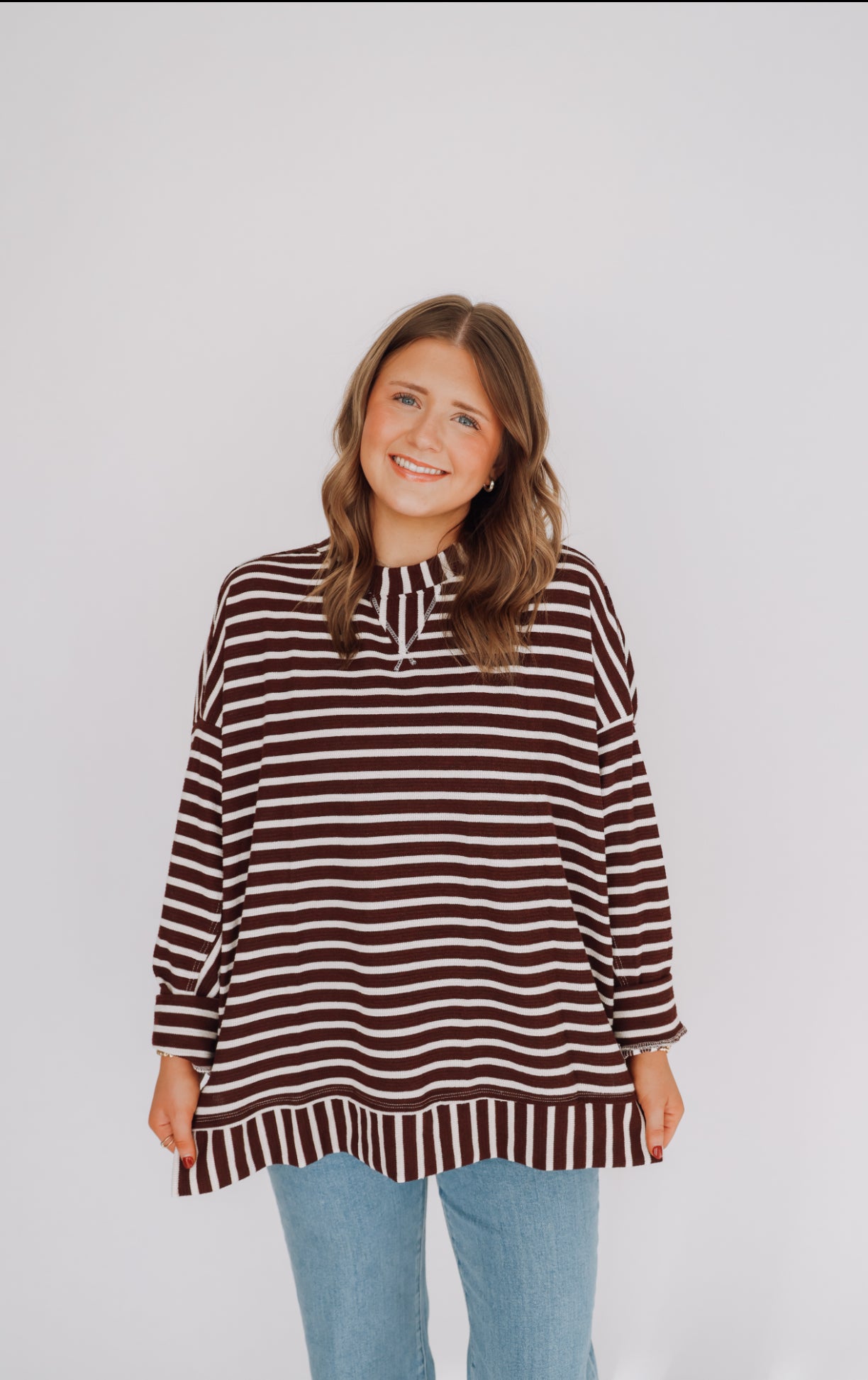 Burgundy Cream Striped Tunic Top