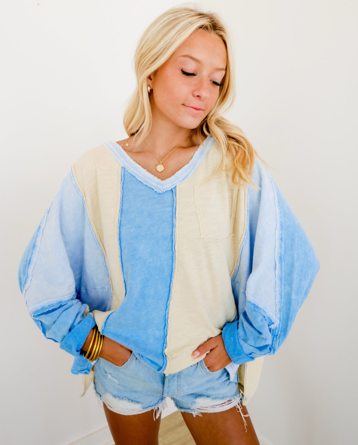 Ivey Blue Color Block Top