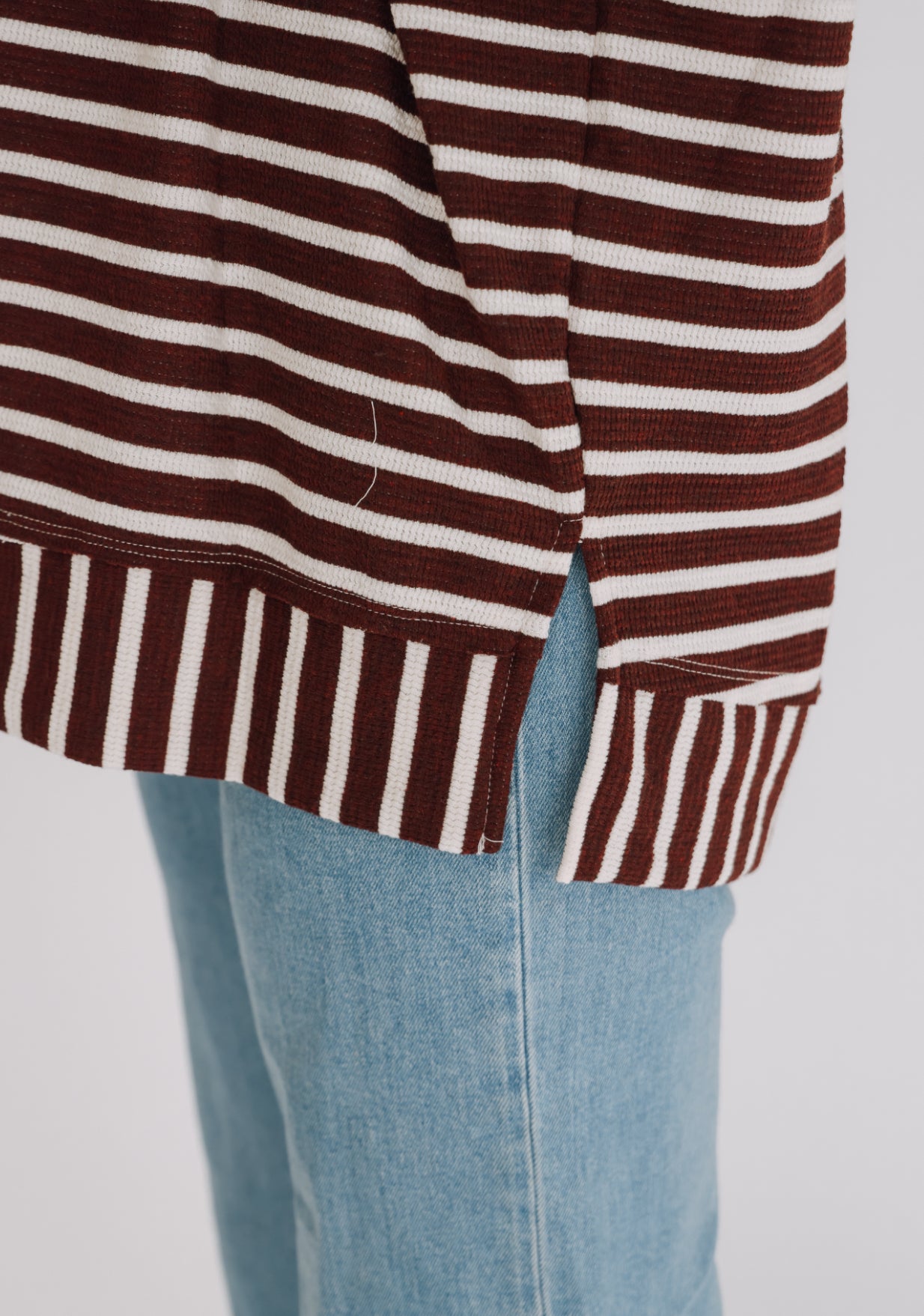 Burgundy Cream Striped Tunic Top