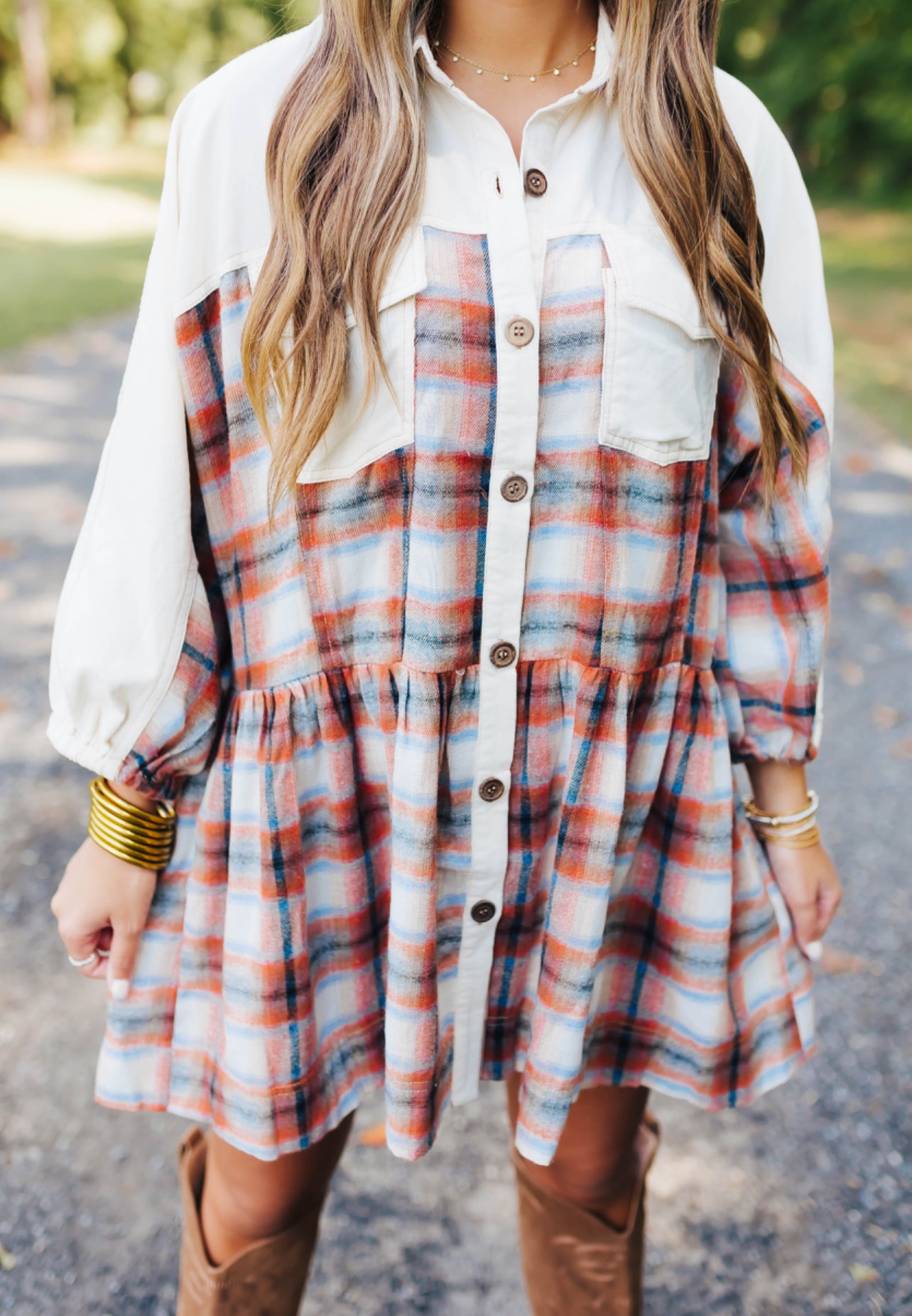 Autumn Days Plaid Dress - Rust