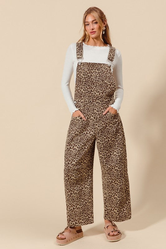 Leopard Twill Barrel Overalls