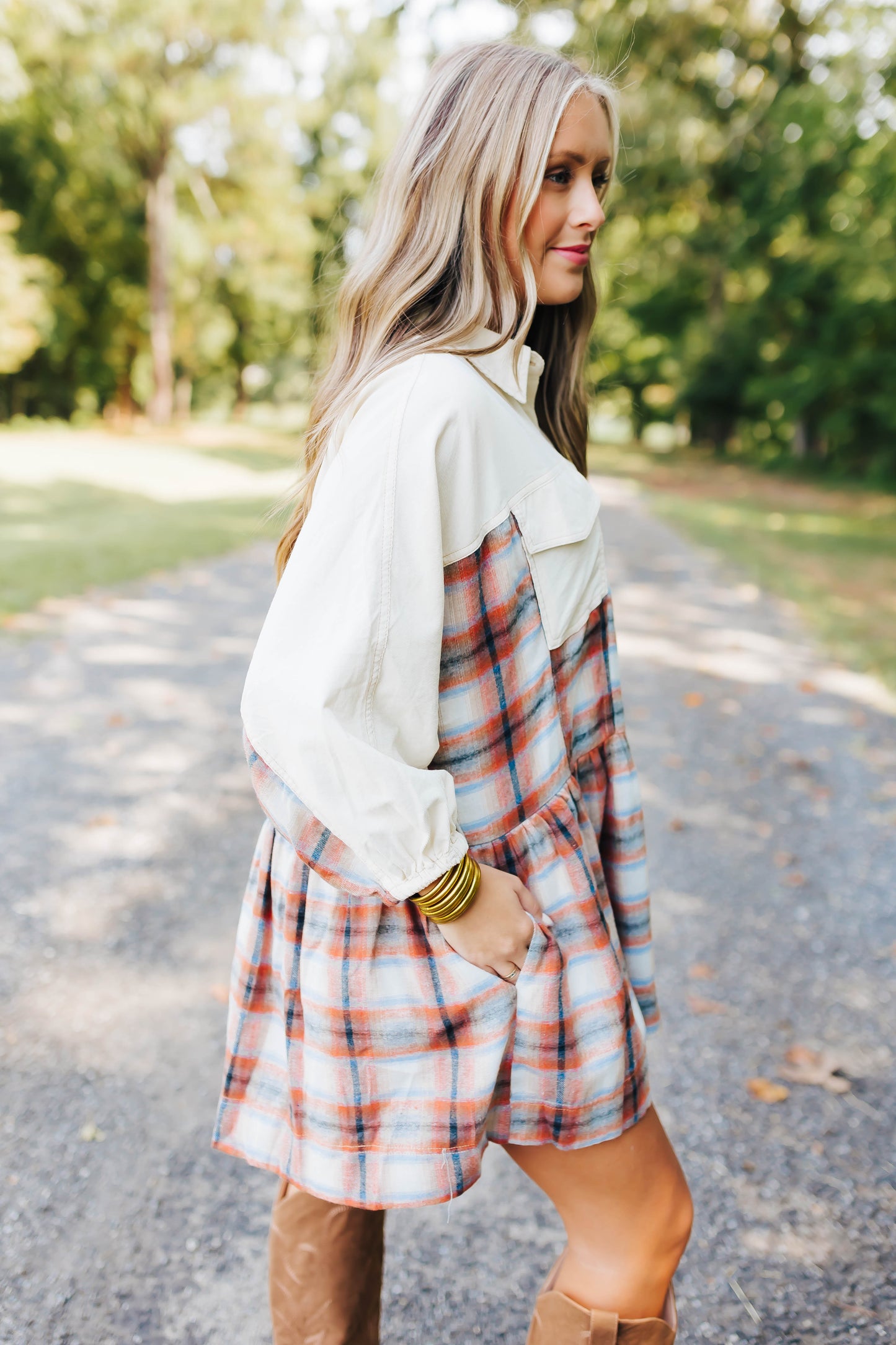 Autumn Days Plaid Dress - Rust