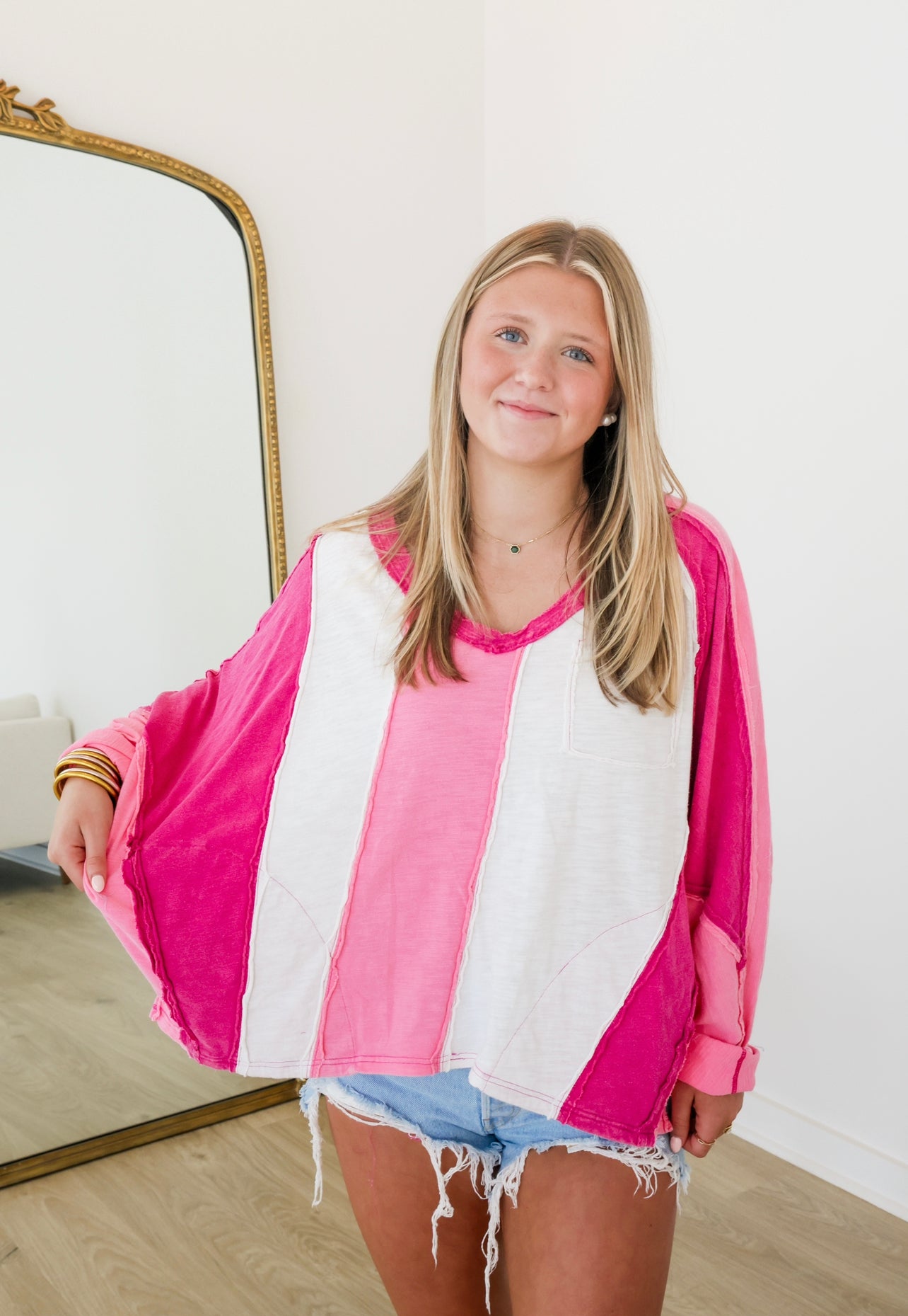 Ivey Pink Color Block Top