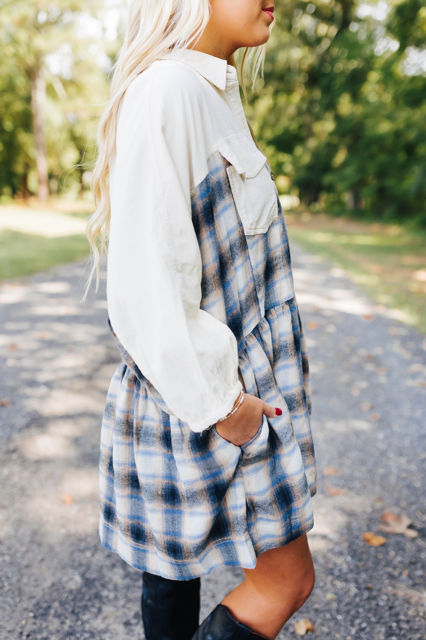 Autumn Days Plaid Dress- Blue