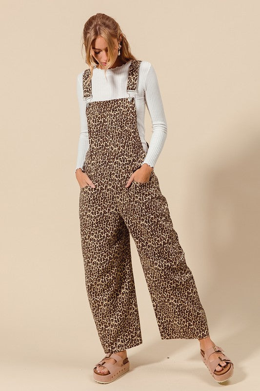 Leopard Twill Barrel Overalls