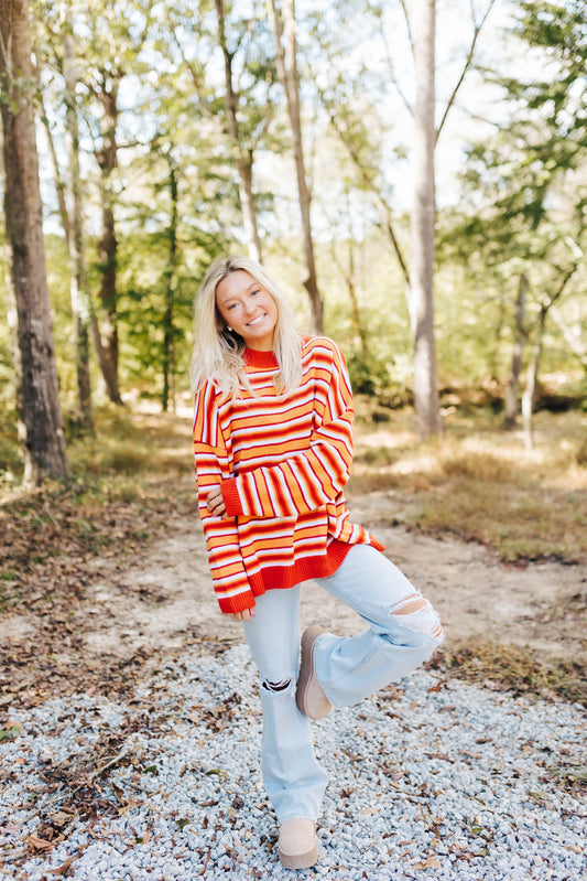 Orange Striped Oversized Sweater