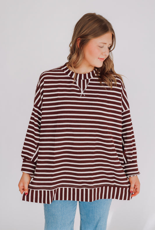 Burgundy Cream Striped Tunic Top