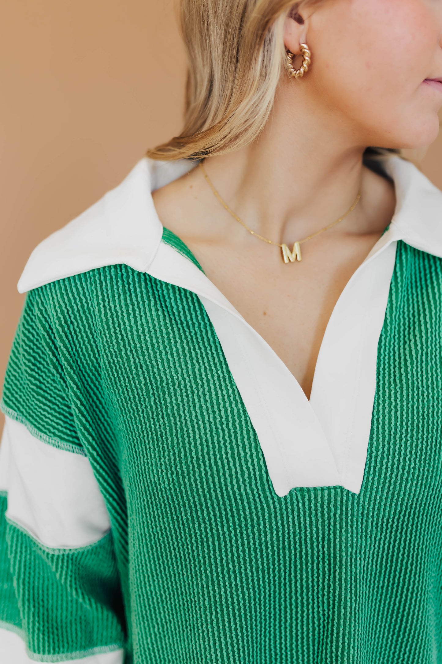 Jade Ribbed Color Block Top