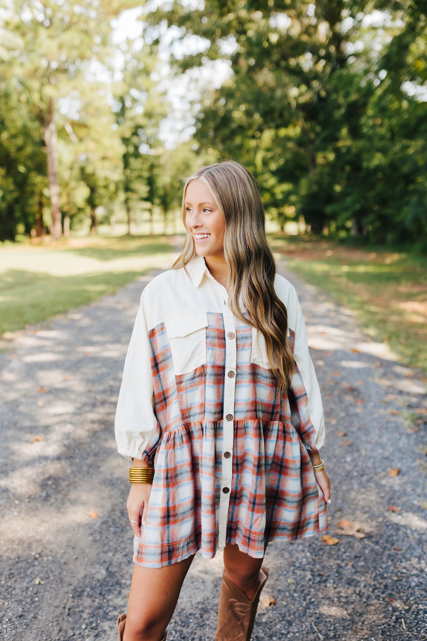 Autumn Days Plaid Dress - Rust