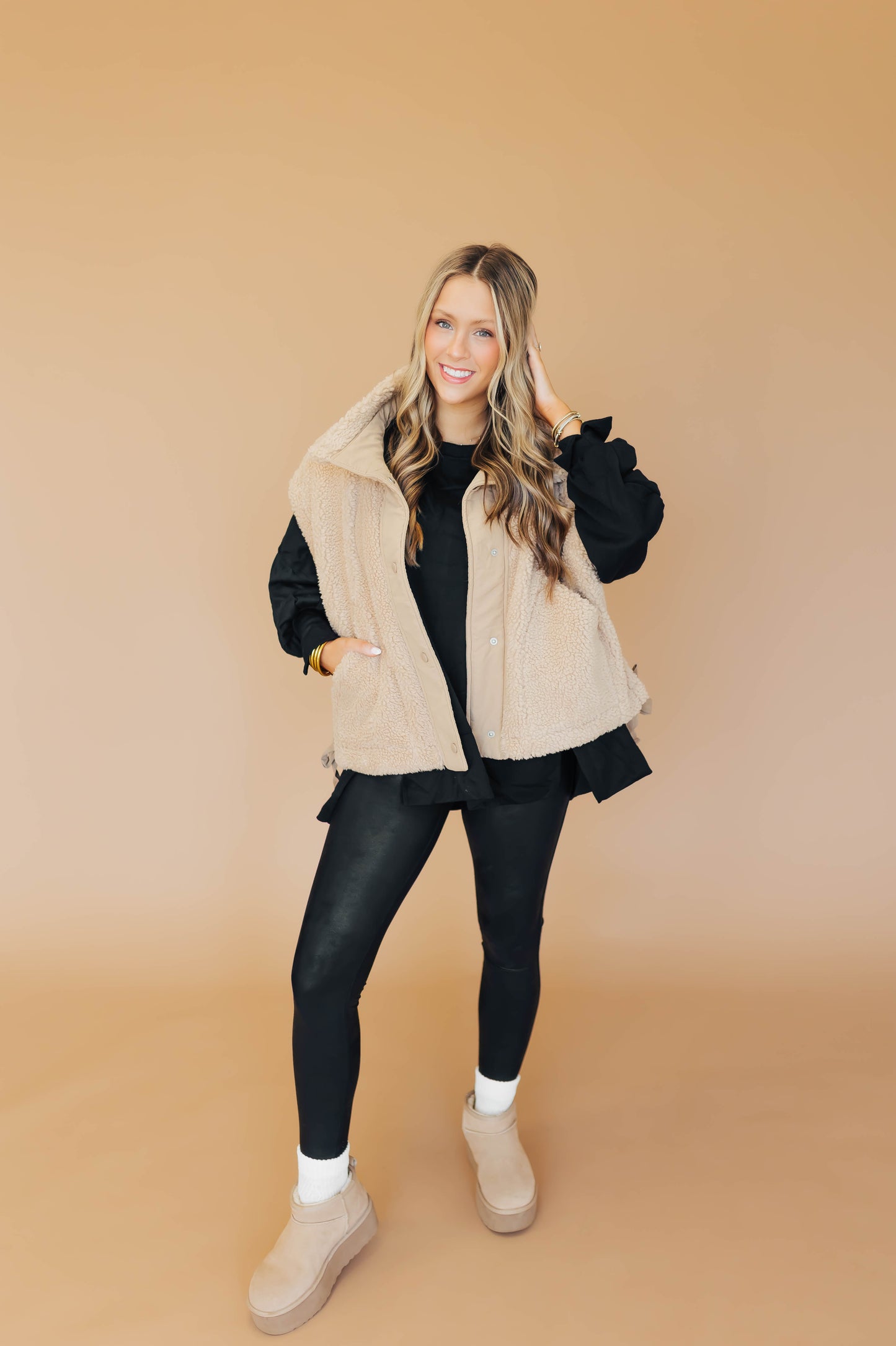 Feel It All Camel Sherpa Vest