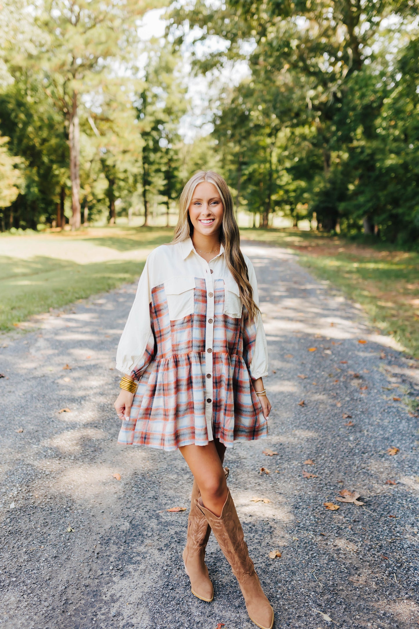 Autumn Days Plaid Dress - Rust