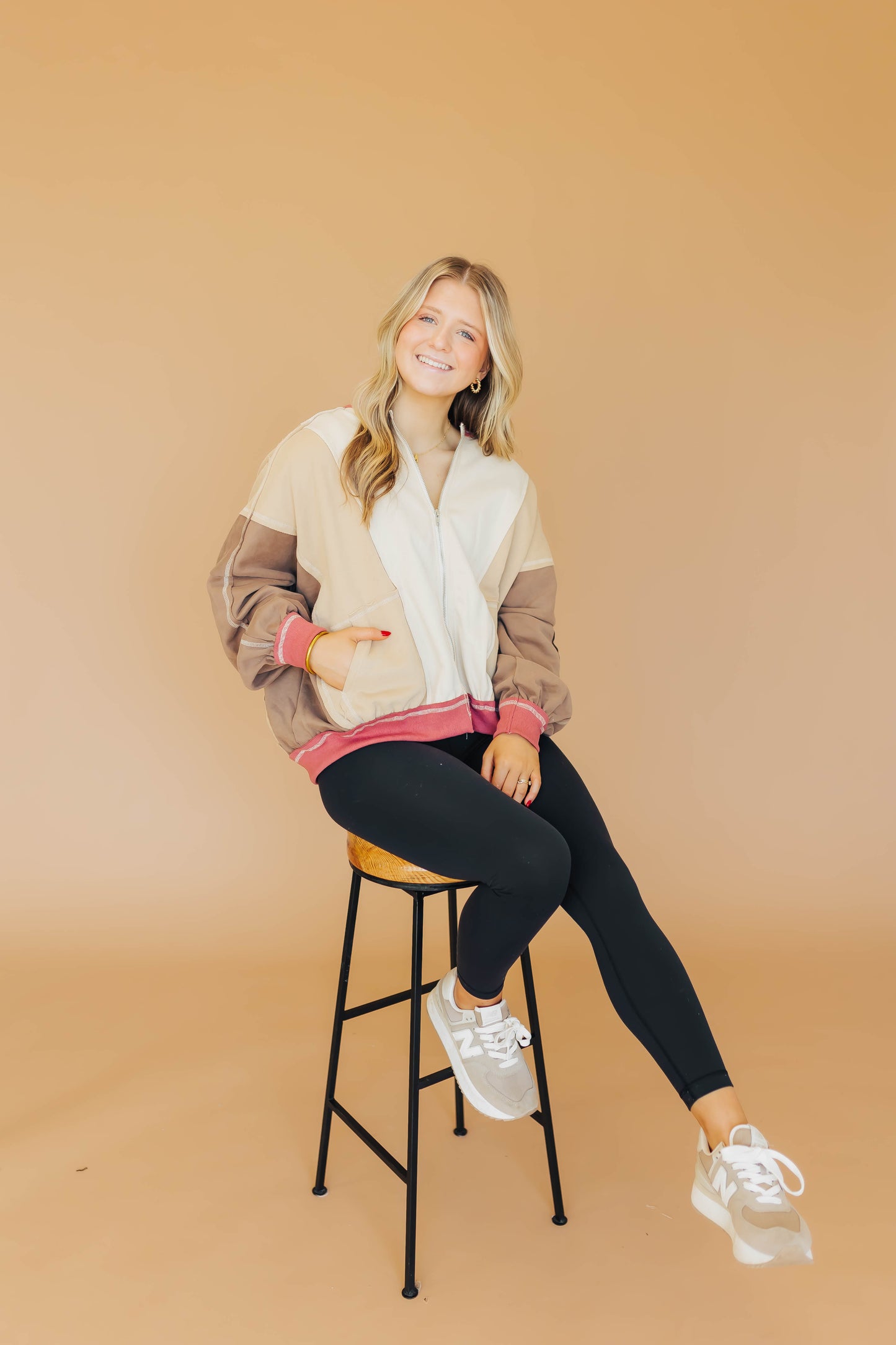 Rose Color Block Casual Jacket