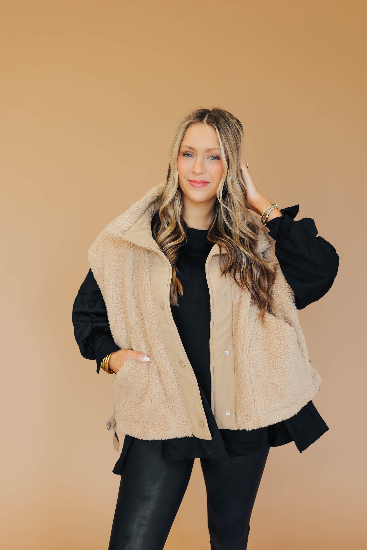 Feel It All Camel Sherpa Vest