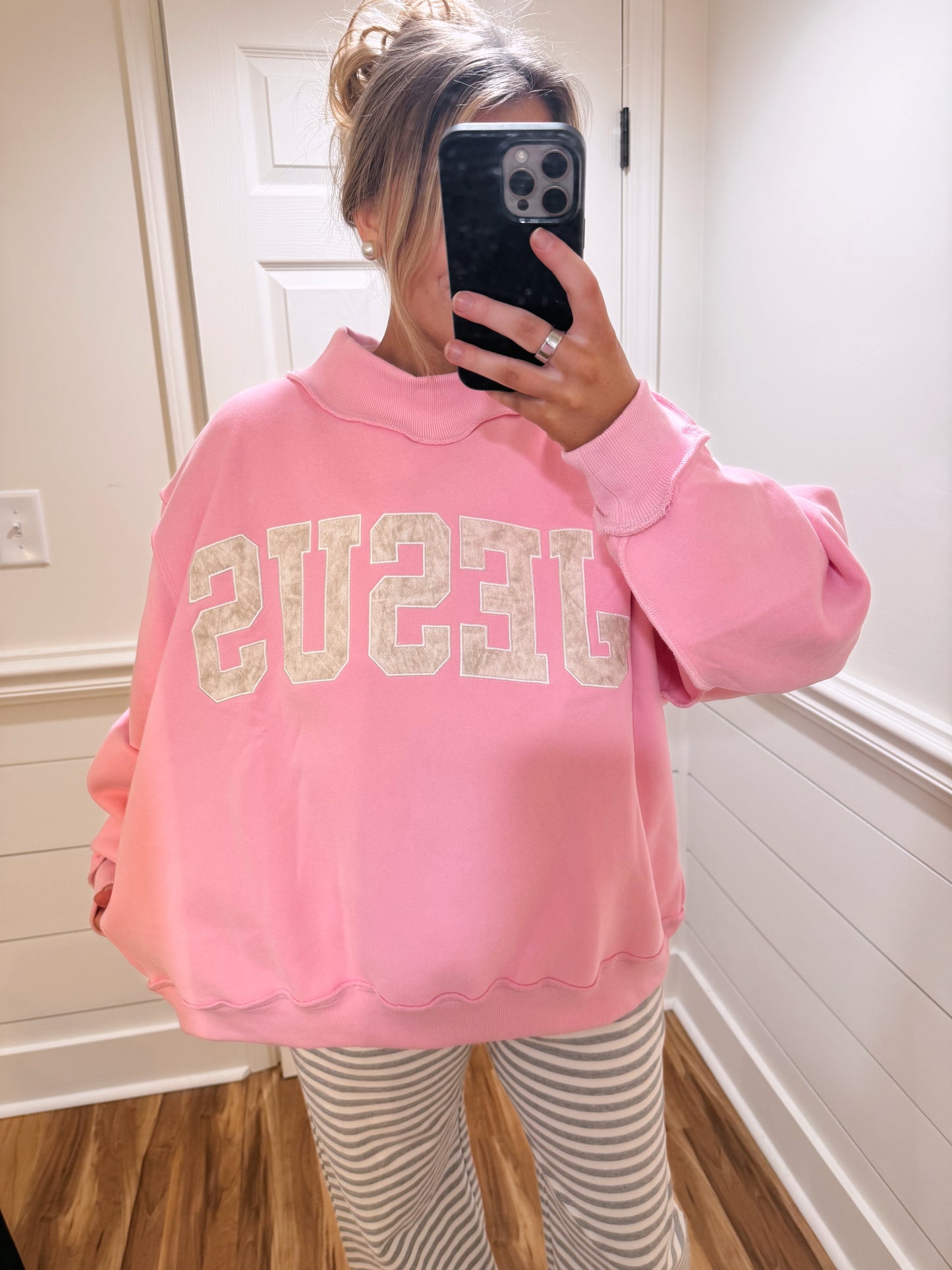 ‘JESUS’ Embroidered Camo Mock Neck