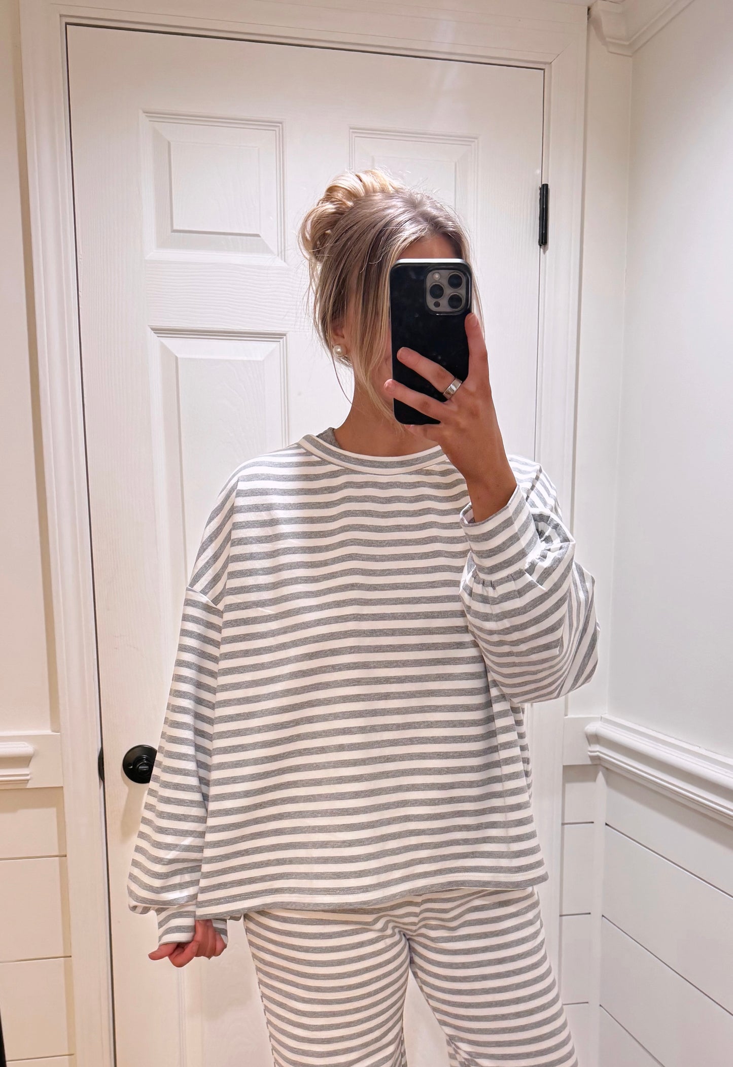 Simple Moments Grey Striped Top