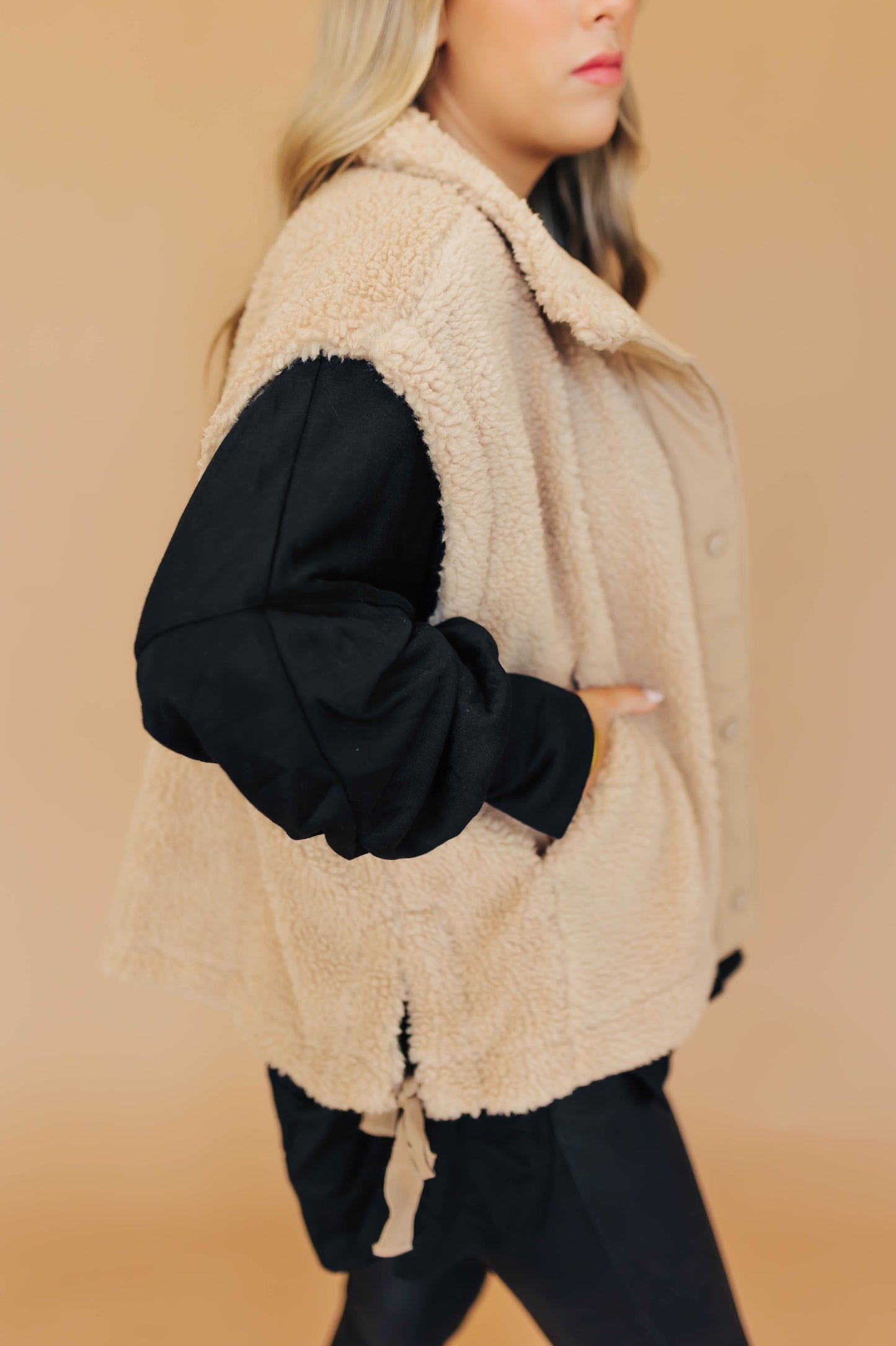 Feel It All Camel Sherpa Vest