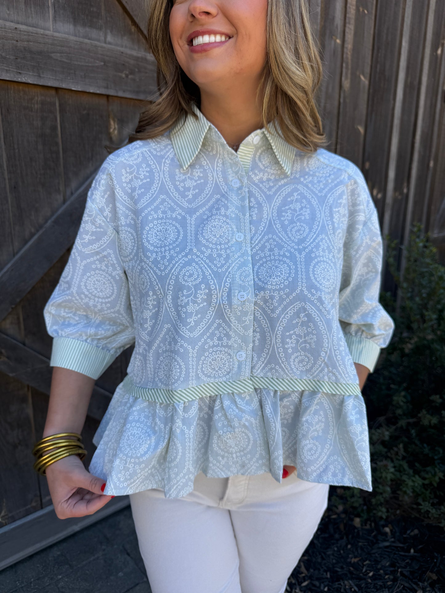 Sweet Sage Button Top
