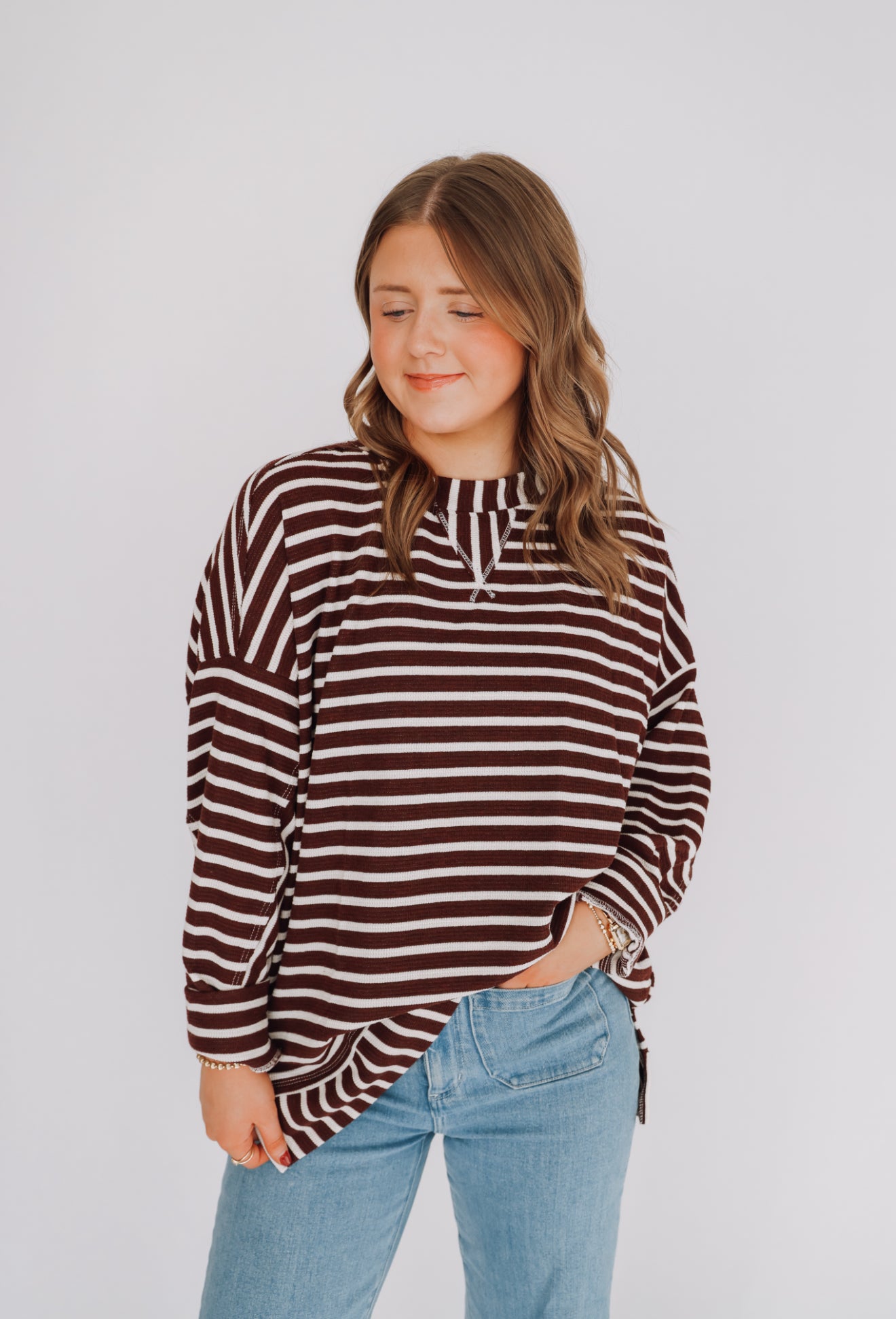 Burgundy Cream Striped Tunic Top
