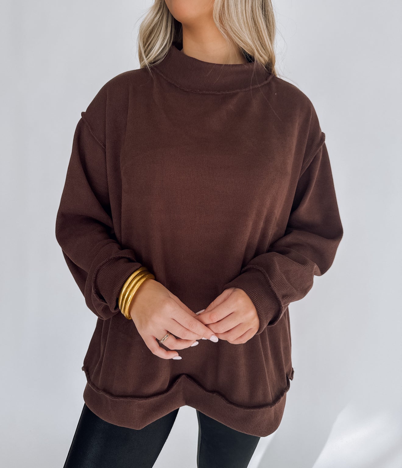 Teddy Brown Mock Neck Sweater