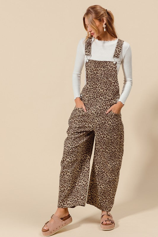 Leopard Twill Barrel Overalls