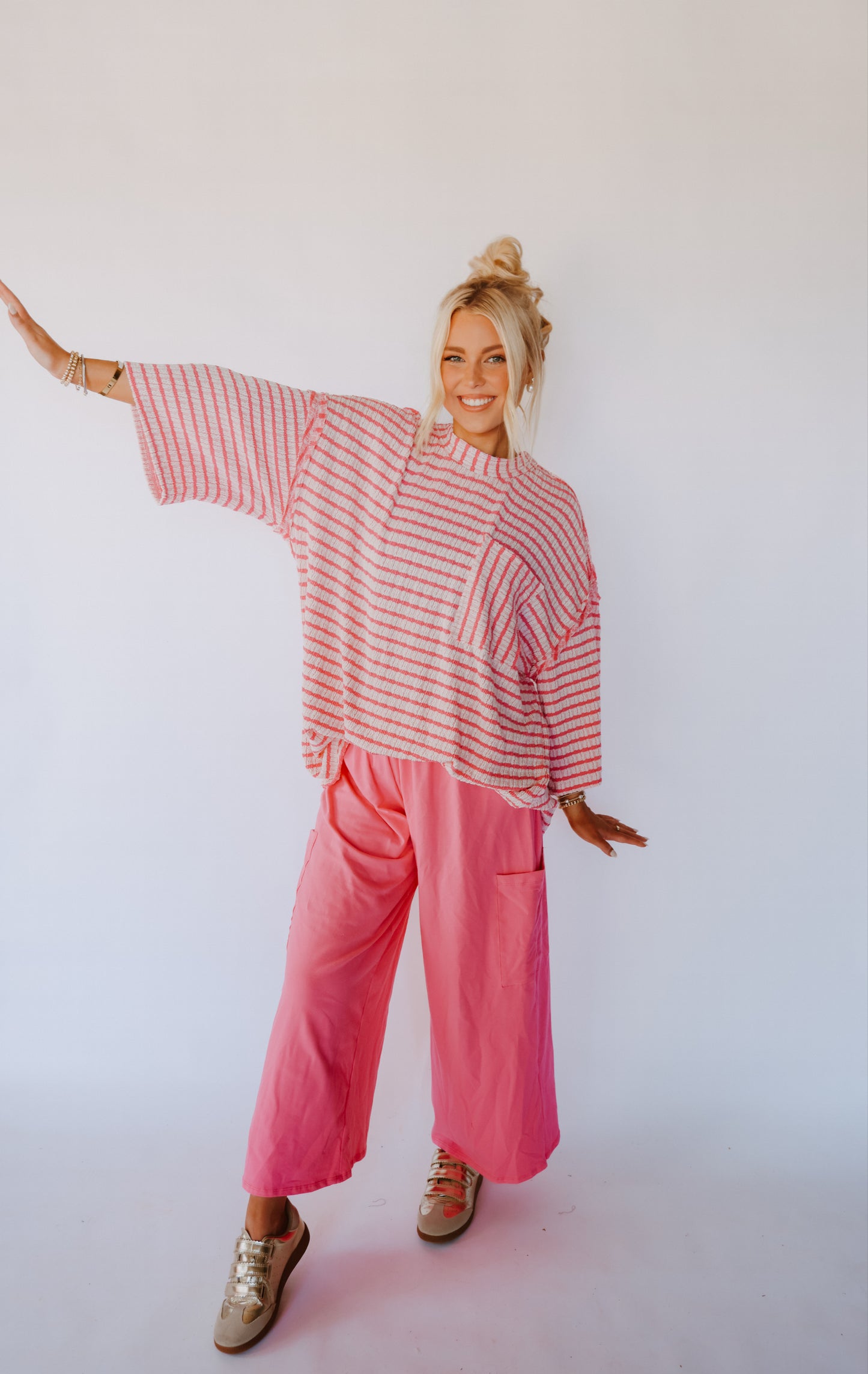 Urban Striped Mockneck Top - Pink