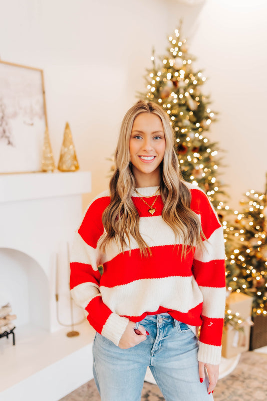 Ivory Red Striped Sweater