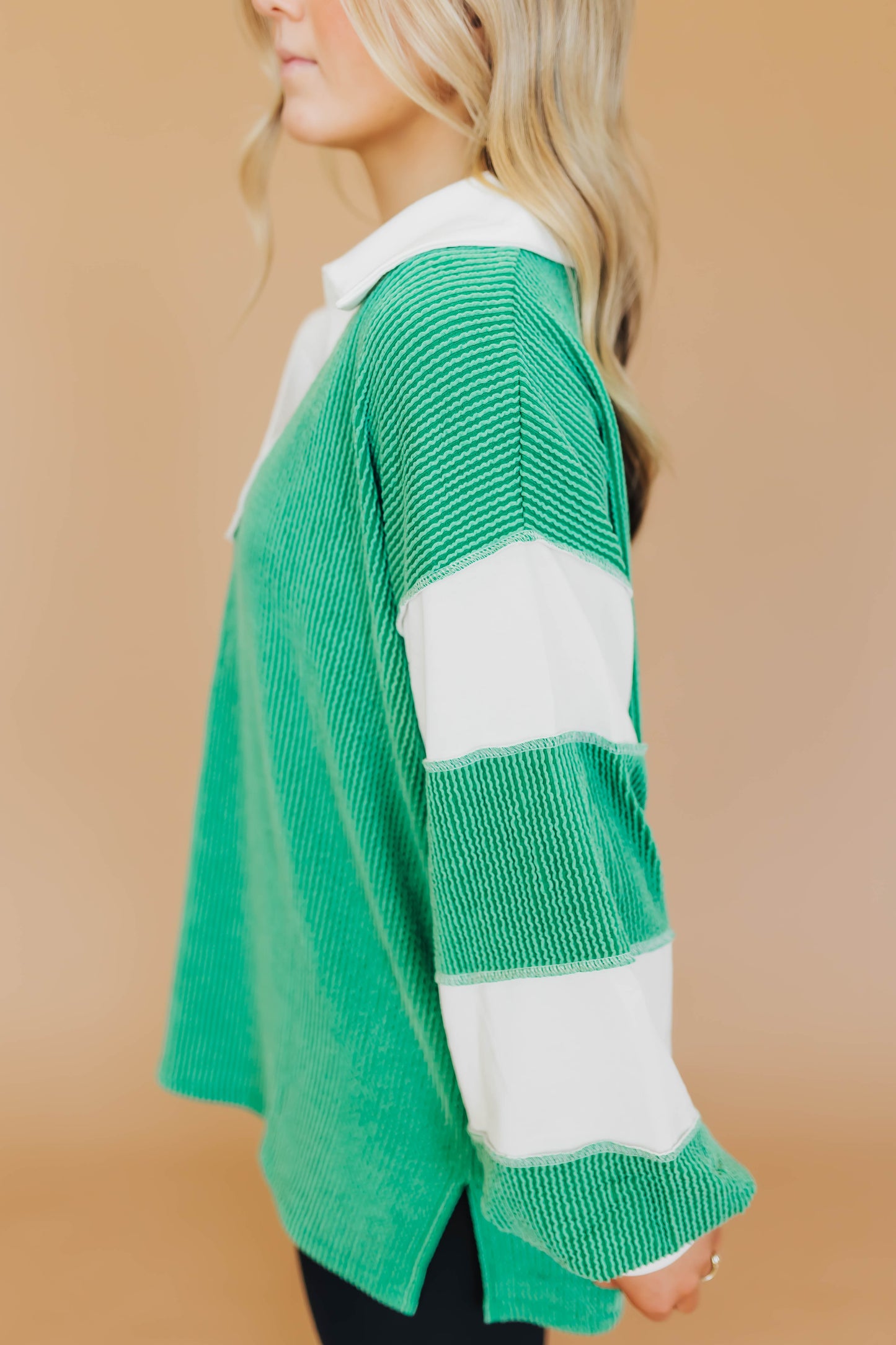 Jade Ribbed Color Block Top